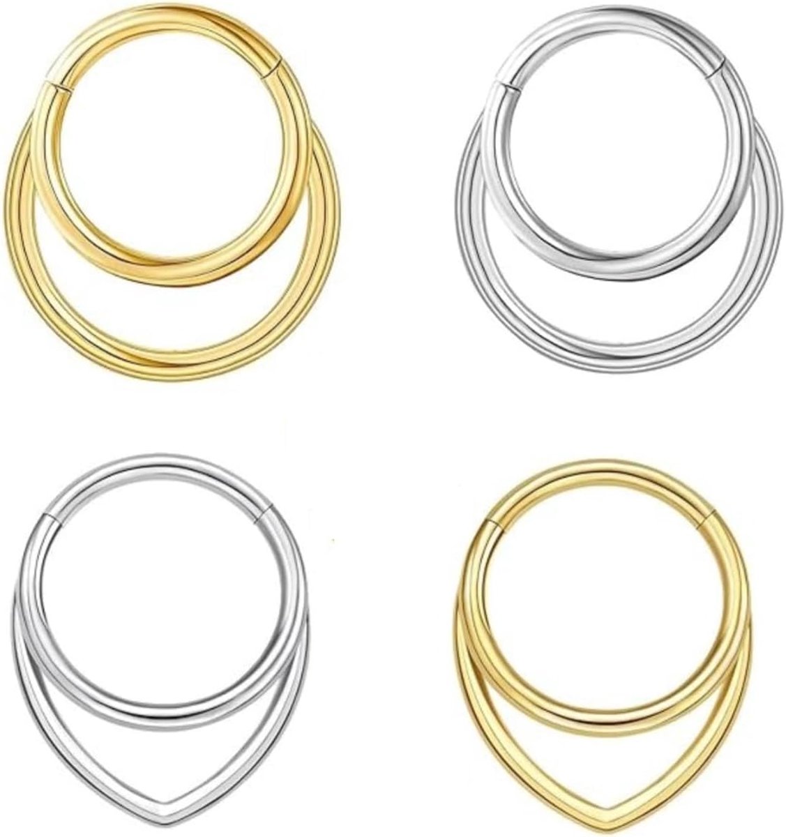 4 stuks septumring piercing set 16G roestvrij staal goud zilver 12mm klap clicker neusring oorring lipring lichaams piercing dagelijks gebruik