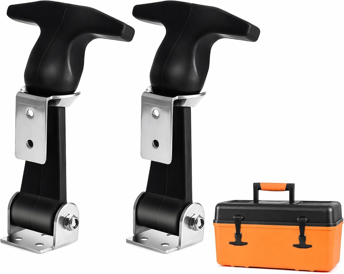 2 stuks roestvrij stalen rubberen motorkapsluiting mini Easy-Grip trekgril flexibele rubberen trekhaak met klemmen flexibele T-handgreep voor gereedschapskist voertuigmotor motorkap