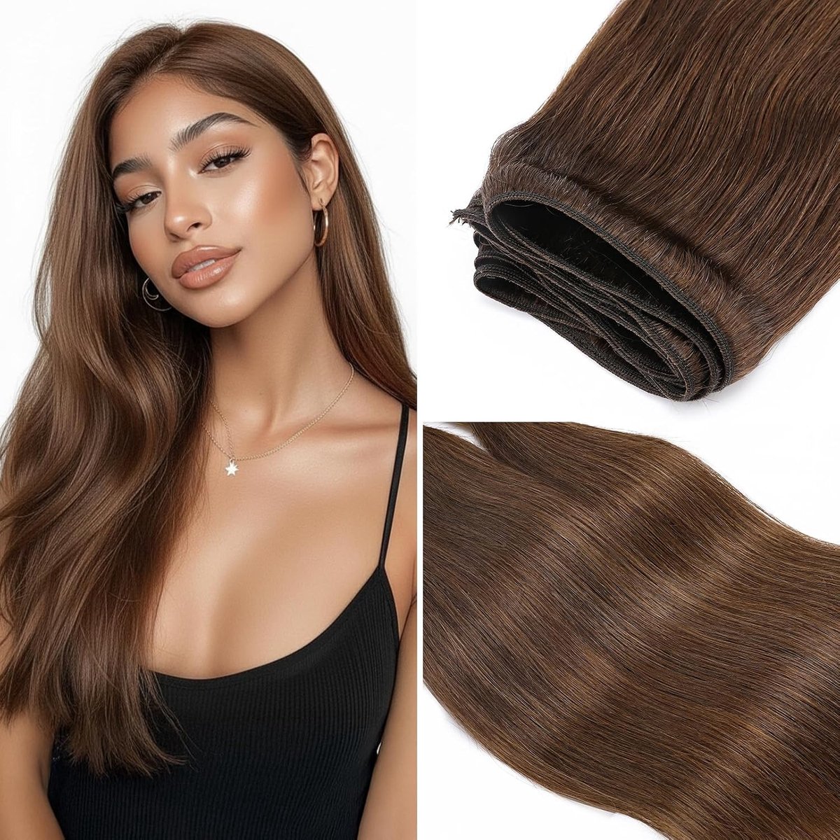 Wefts Echt Haar Dubbel Weft Om In Te Naaien 60cm 100g #04 Chocoladebruin Glad Haarverlenging