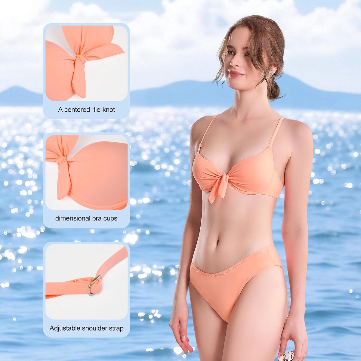 Tie-Knot Bikini Set – Gewatteerd Tweedelig Badpak met Verstelbare Bandjes