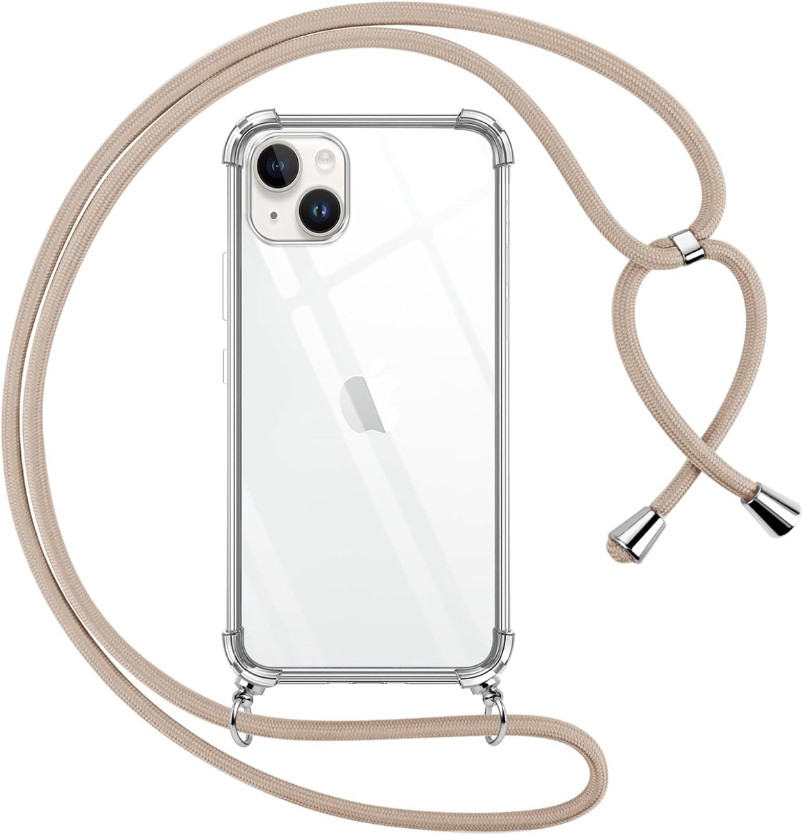 Beschermhoesje voor iPhone 14/13 met band, transparante beschermhoes met band, schouderriem, mobiele telefoon, ronde hals, halsketting, beschermhoes voor iPhone 14/13 6,1 inch, kaki