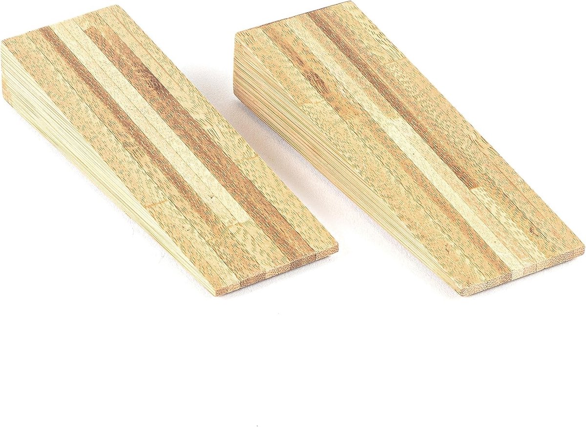 Deurstopper - Bamboe - Set van 2 - Antislip met Rubberpad - Geschikt voor Zware Deuren