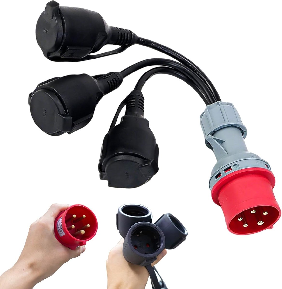 SnelShoppen - CEE Strong Power Adapter 400V, 16A Stekker naar 3 x 230V, 32A Koppeling, F3 x 1.5 mm, Ideaal voor Camping, Tuin en Feesten