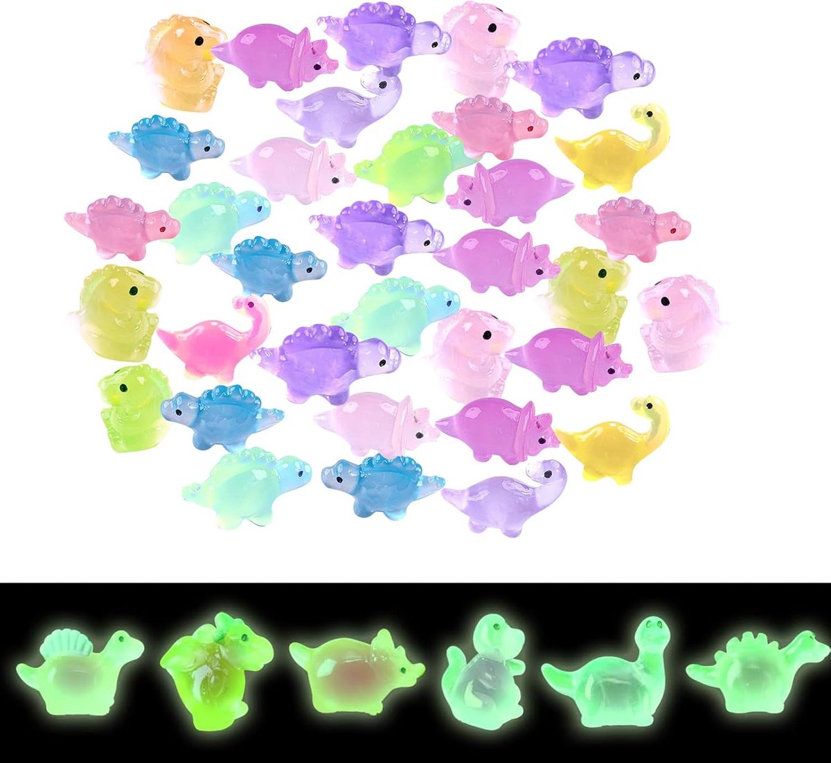 SnelShoppen - 50 Stuks Mini Resin Dinosaurussen - Luminous Miniatuur Figuren - Multicolour Micro Decoraties voor Tuin Ornamenten en DIY Landschapsdeco