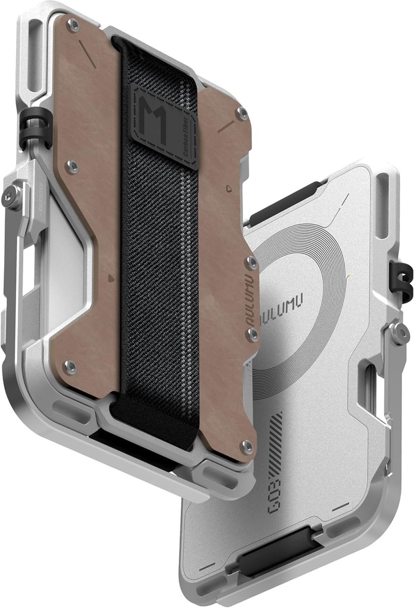 SnelShoppen - Heren Portemonnee Leer Metalen Kaarthouder | Magnetische Wallet Compatibel Met MagSafe | Multifunctioneel - Telefoonstandaard/Grip | Fle