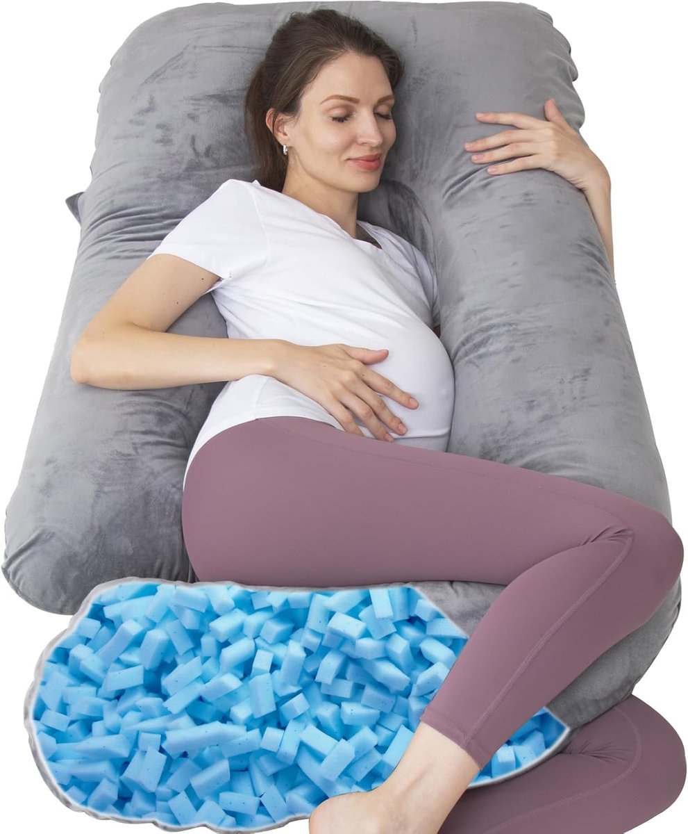 SnelShoppen - U-vormig zwangerschapskussen 140 cm - Comfortabele ondersteuning voor rug, benen en buik - Verlicht rugpijn, heuppijn en zwelling - Verb