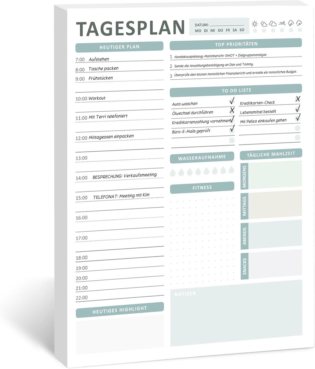 Dagplanner Blok - To-Do Lijst - Dagelijkse Planning - Alles-in-één Indeling - A4 Formaat 50 Vel - Groen
