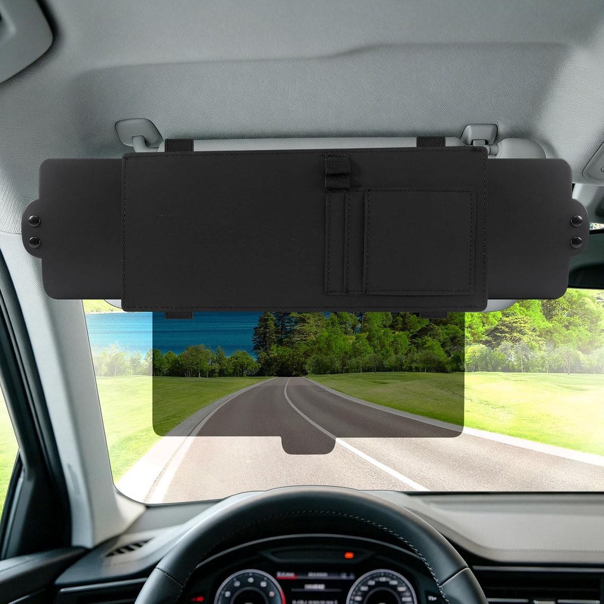 SnelShoppen - Auto Zonnevisier Verlenging UV Bescherming, Schaalbaar met Rugband Bevestiging en Kaartslot, Anti-glare voor Bestuurder of Passagier, Ho