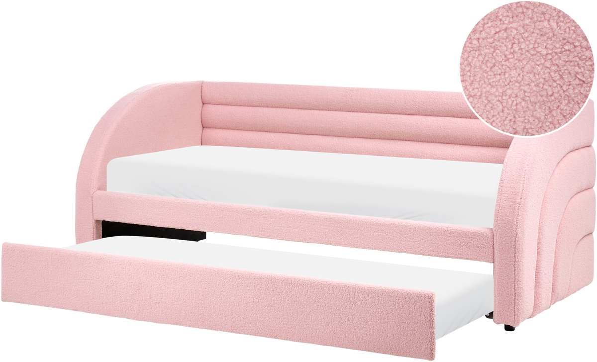 Beliani ALBIAC - Onderschuifbed - Pastelroze - 90 x 200 cm - Bouclé