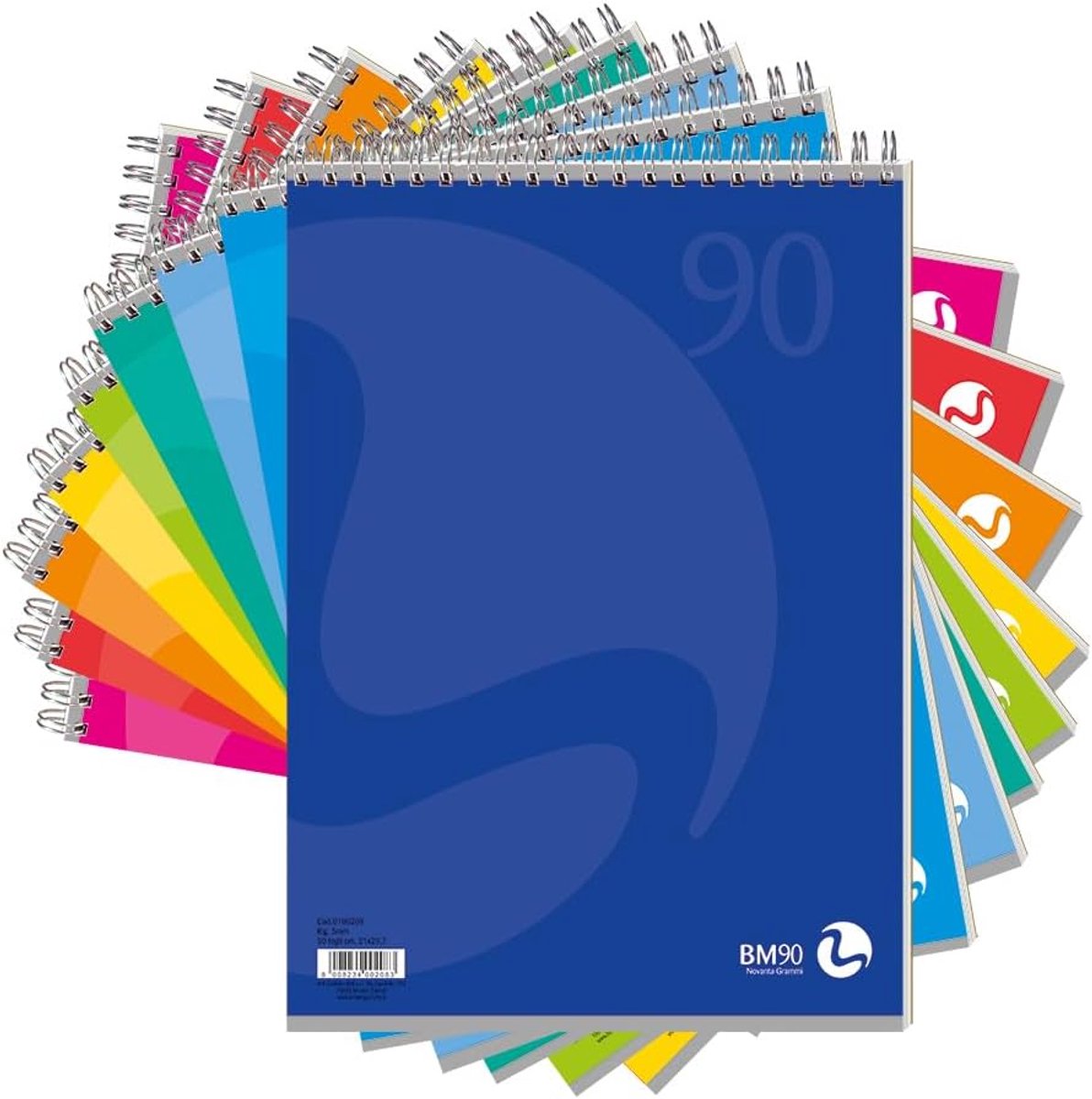 SnelShoppen - Spiral block A4 kleur 5mm ruit, 90g/m² papier, 50 vellen, set van 5 verschillende kleuren, ideaal voor school, kantoor, notities en crea