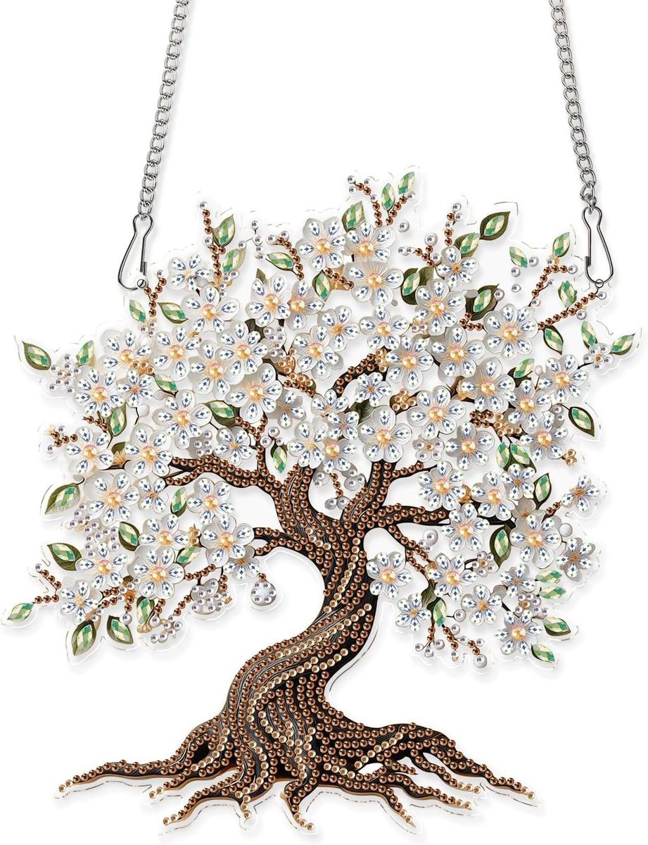 DIY Kerst Diamant Schilderen Hangende Ornamenten 15 x 15 cm met Ketting voor Deur en Raam Decoratie
