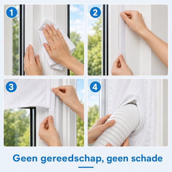 Stappenplan voor het installeren van de raamafdichting: schoonmaken, plakken, sluiten. Zonder gereedschap, zonder schade.