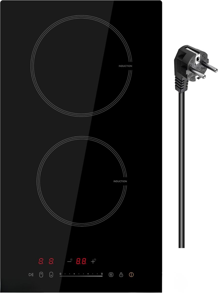 KIRA® Inductie Kookplaat Inbouw - 2 Pitten - Inductiekookplaat - Ingebouwde Inductiekookplaat - Zwart - 29cm x 52cm x 6cm