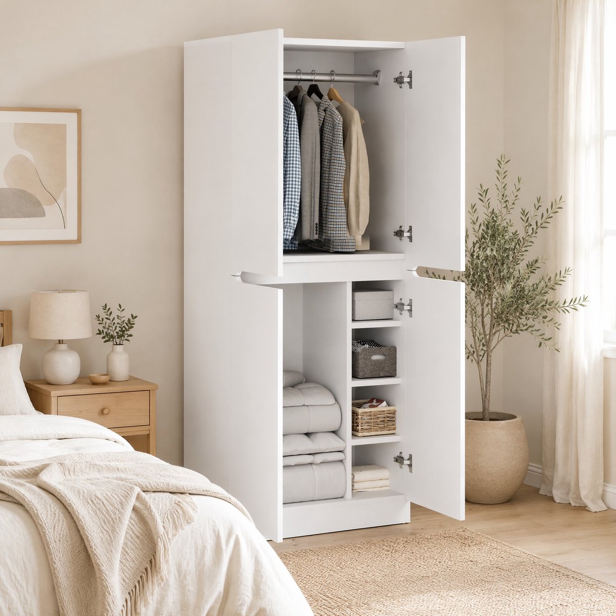 COVREO Kledingkast 70 x 40 x 170 cm wit met dubbele deuren en hanggedeelte