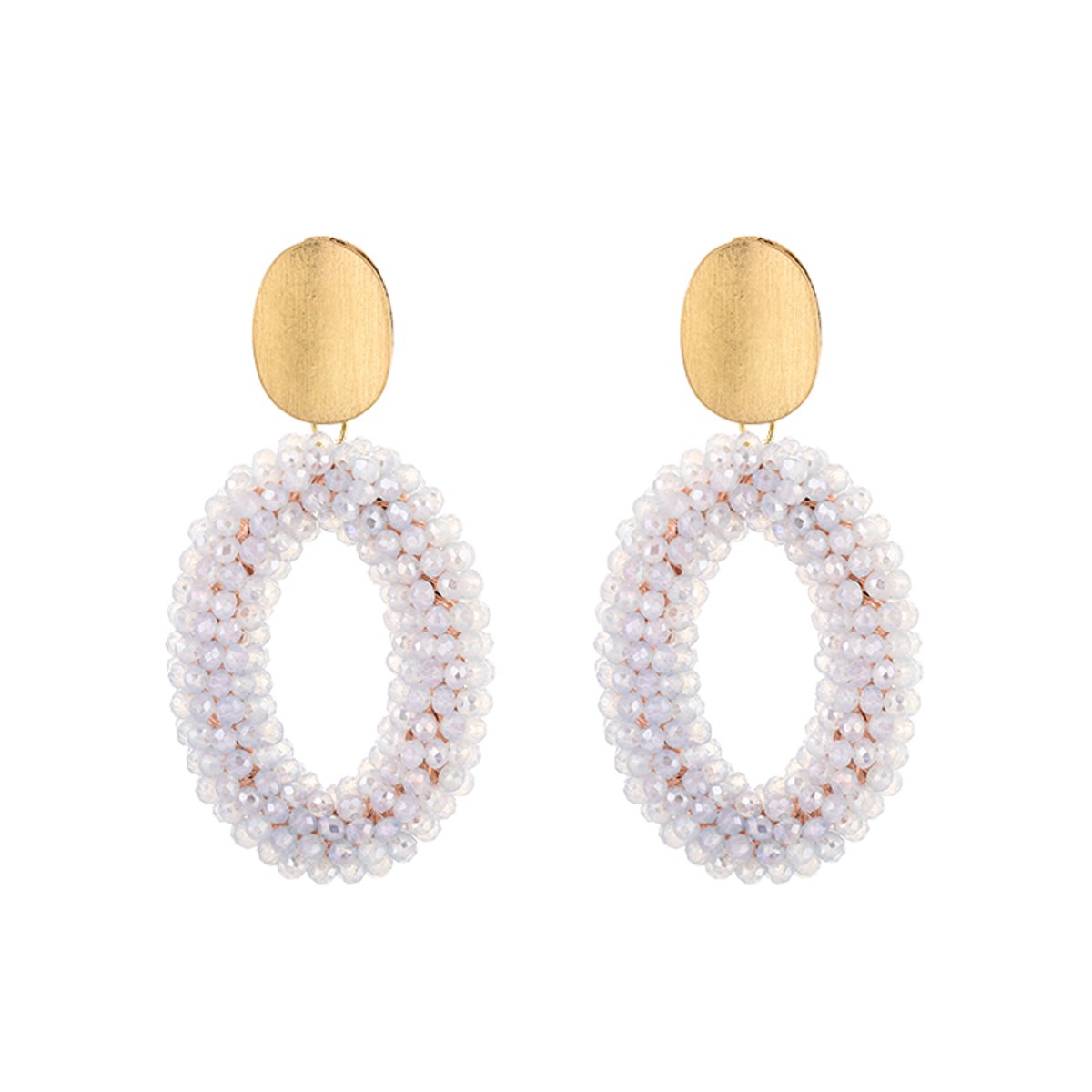 Stainless Steel Reliëf Mini-Kralen Oorhangers – Ovale Editorial Statement Oorbellen – RVS - Off White