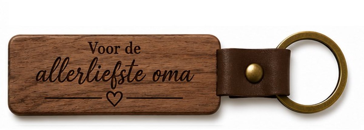 Houten Sleutelhanger "Voor de allerliefste oma" - Met Gravure - Hout & PU Leer - 10 cm - Cadeau voor Oma / Moederdag / Verjaardag