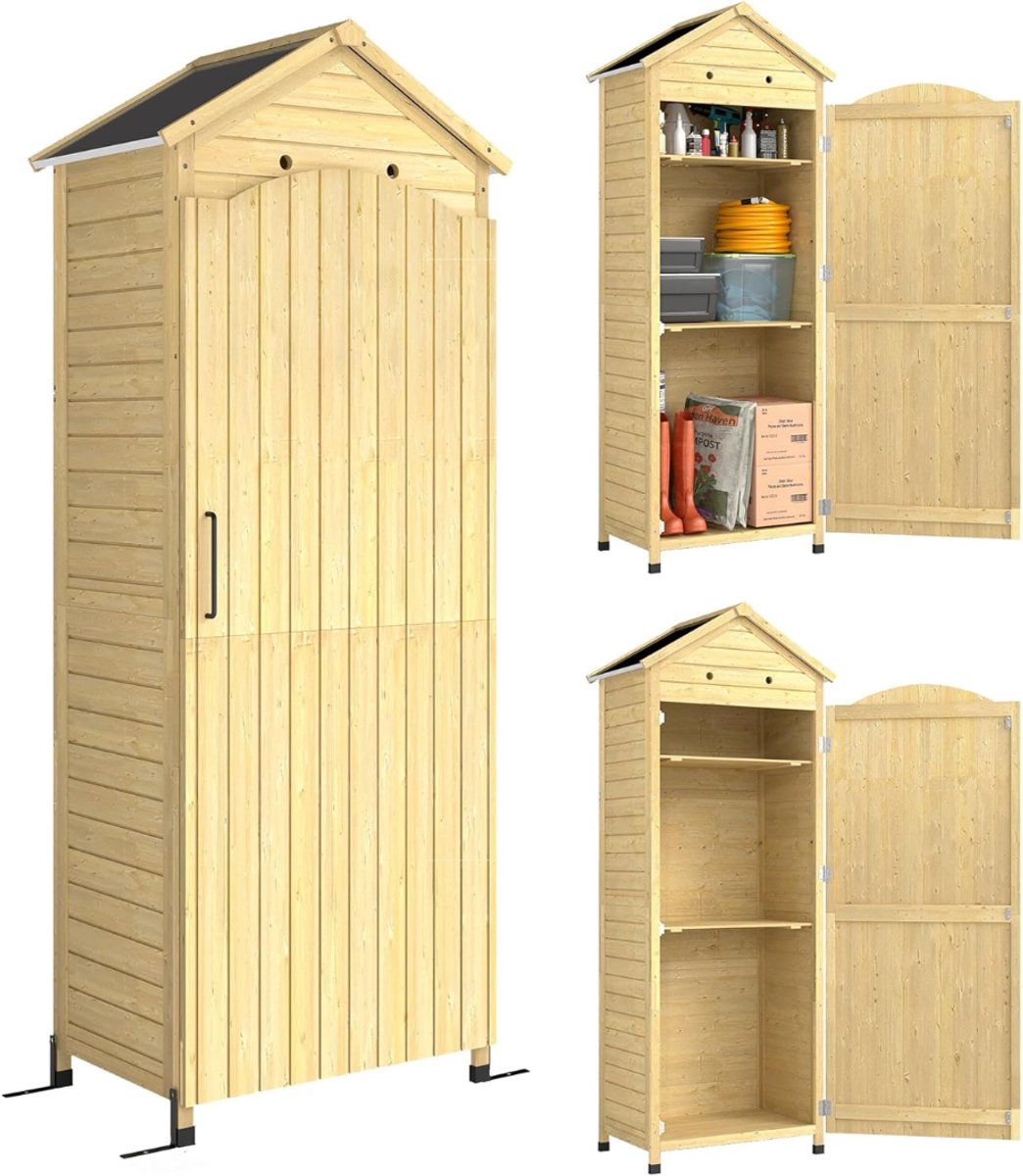 SNJY® Tuinkast - Tuinkasten voor Buiten - Tuinkist - 575 Liter - 58D x 85B x 213H cm - Lichtbruin