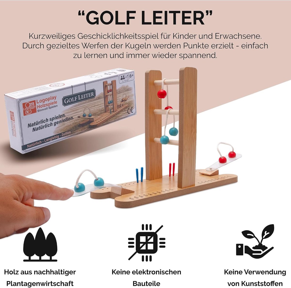 SnelShoppen - Houten Golf Ladder Spel voor Kinderen en Volwassenen, Balans en Reactie Spel, Gezinsvriendelijk, Leuk Cadeau voor Feestdagen en Spelletj
