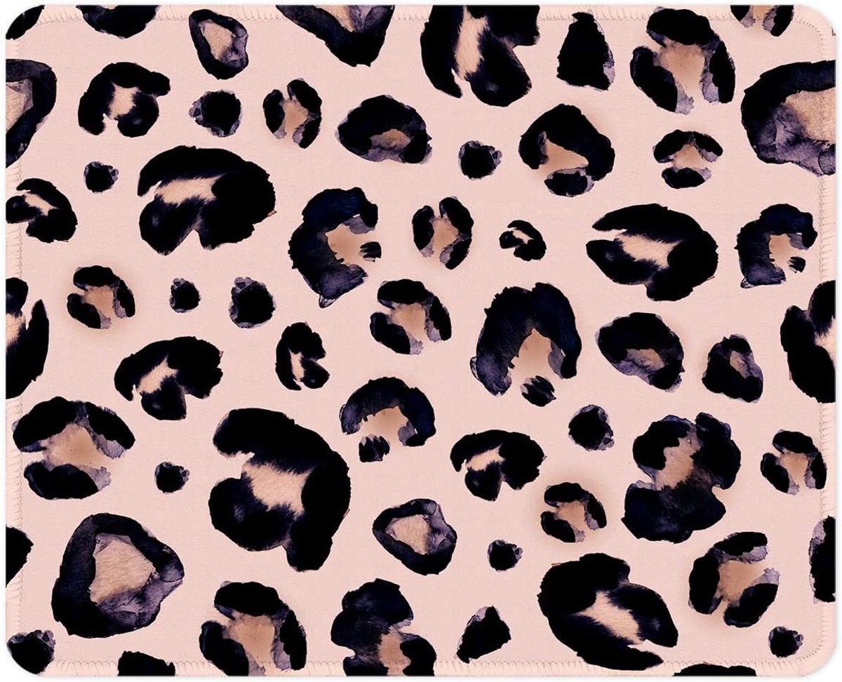 SnelShoppen - Premium Stitched Edge Muismat - Niet-Slip Rubber Basis - Textured Gaming Muismat - 260x210x3mm - Zwart Paars Luipaard - Voor Laptop, Com