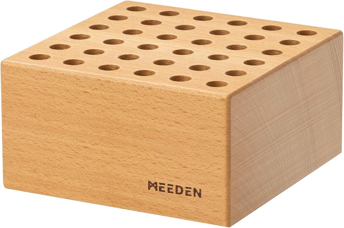 SnelShoppen - Beuken Houten Pencil en Penseelhouder - 36 Gaten Organiser & Houder voor Pens, Penseel en Kunst Gereedschap - Robuuste Houten Blok voor