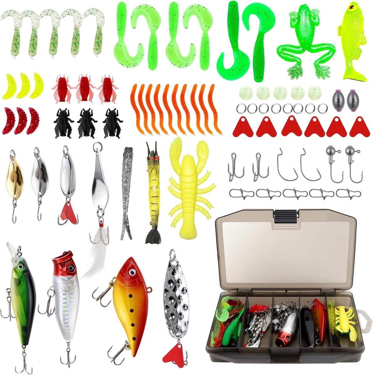 SnelShoppen - Set Hengelaccessoires met 78 Stuks Gemengd Kunstaas voor Zoet en Zout Water - Perfect voor Snoek, Snoekbaars, Forel en Baars - Hoogwaard