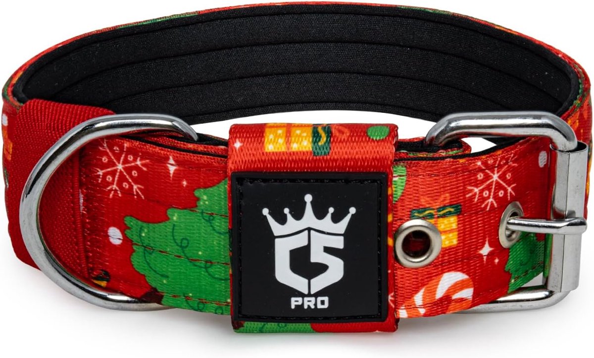 SnelShoppen - Dikke Hondenhalsband met Metalen Gesp - Verstelbare en Duurzame Hondenhalsband voor Honden met een Halsomtrek van 40-48cm - Kerst Rood M