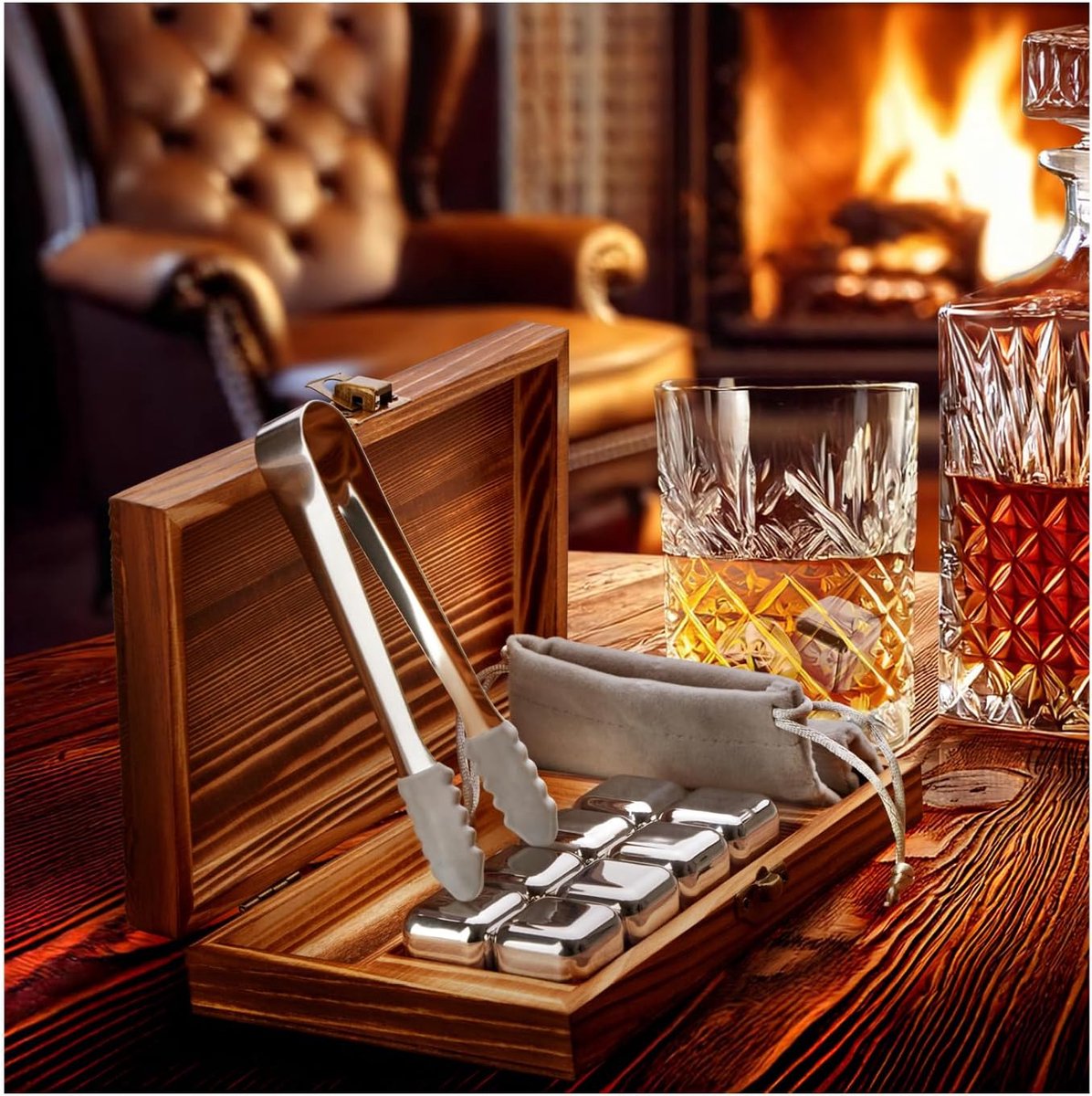 SnelShoppen - Whiskey Stones Set - 8 RVS IJsblokjes (2.8cm) met Tangen en Pouch - Herbruikbare Koelstenen voor Dranken - Perfect voor Feest, Camping e