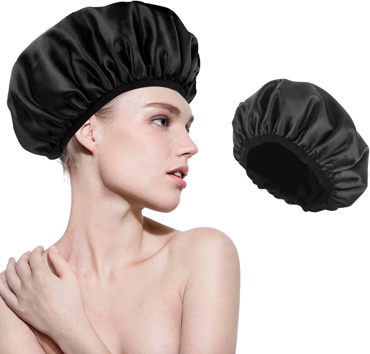 SnelShoppen - Dames Douchekap, Herbruikbare Zijden Slaapkap, Verstelbare 3 Laags Dames Douchekap voor Salon, Spa, Reizen, Hotel, Douche, Vlechten, Tra