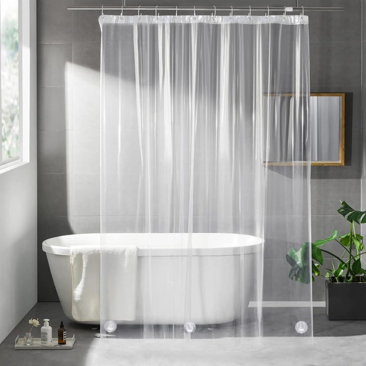 SnelShoppen - Douchegordijn Transparant 183x183 cm - Schimmelbestendig Waterdicht PEVA met 3 Magneten + 12 Haken - Perfect voor Badkamer en Douchecabi