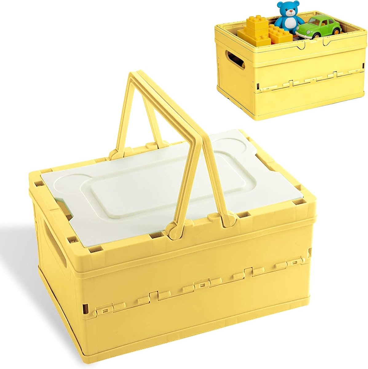SnelShoppen - Vouwdozen Opvouwbare Box met Handvat en Deksel - Speelgoedkist, Opbergdozen voor Keuken, Badkamer, Kantoor en Slaapkamer - Geel, 30x21x1