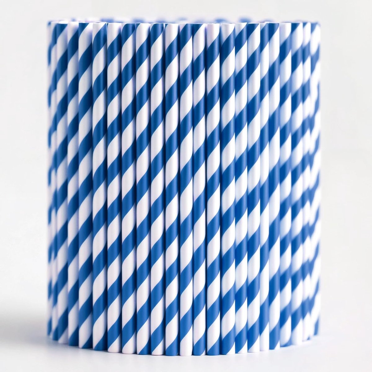 SnelShoppen - Gestreepte Papieren Rietjes - 100 Stuks - Blauw en Wit - Composteerbaar, Stevig en Niet Makkelijk Om Te Vouwen - Milieuvriendelijk voor