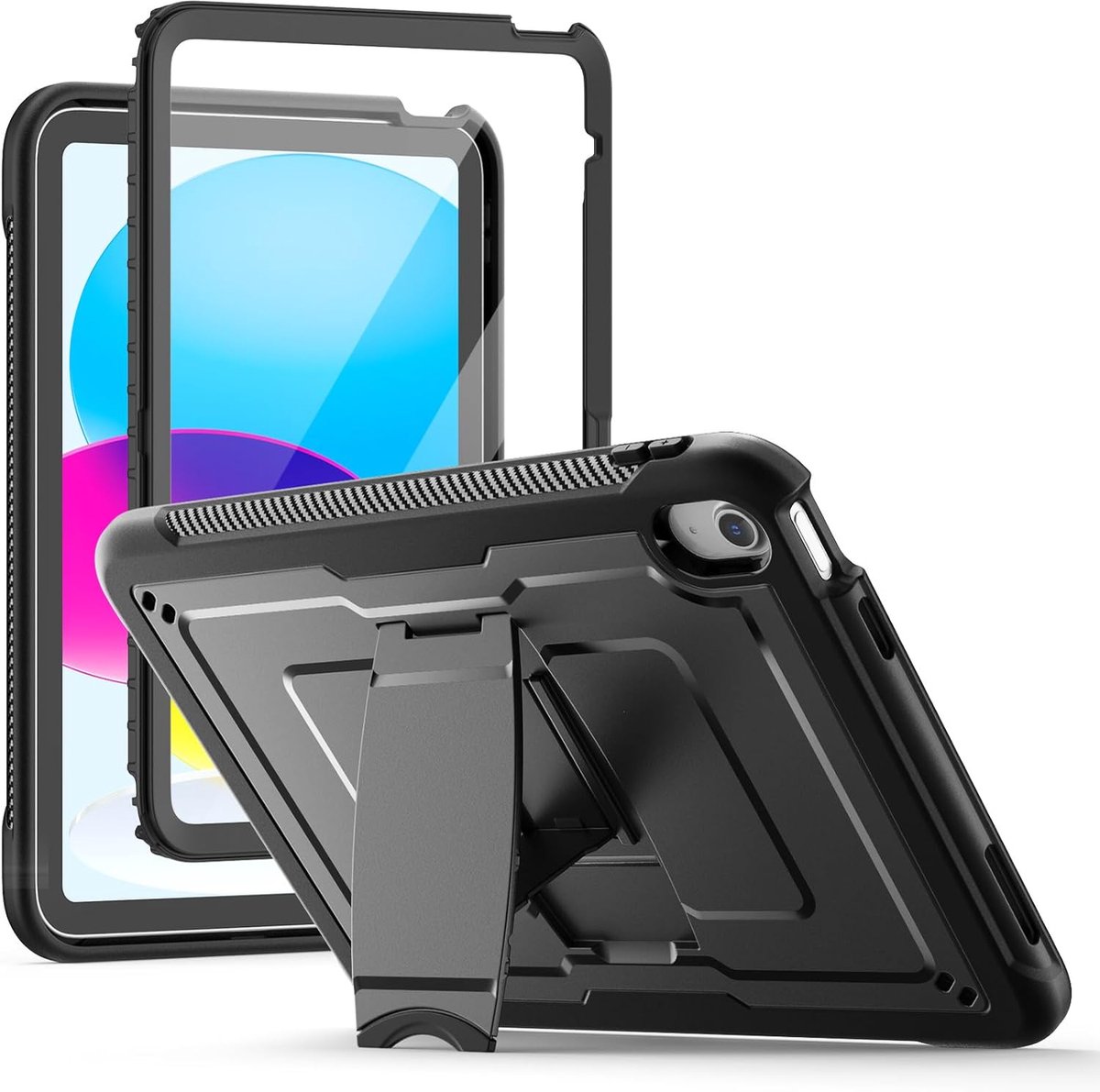 SnelShoppen - SEYMAC Shockproof iPad Case voor 11 Inch (A16) 11e Generatie & 10.9 Inch 10e Generatie met Geïntegreerde Stand en Schermbeschermer, Zwar