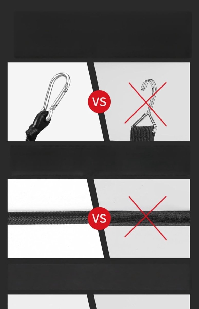 SnelShoppen - 3M Rubber Tensioner met Carabiner Haak - Elastische Band voor Luggage, Handtruck, Camping, Motorfiets - Duurzaam en Robuust - Zwart