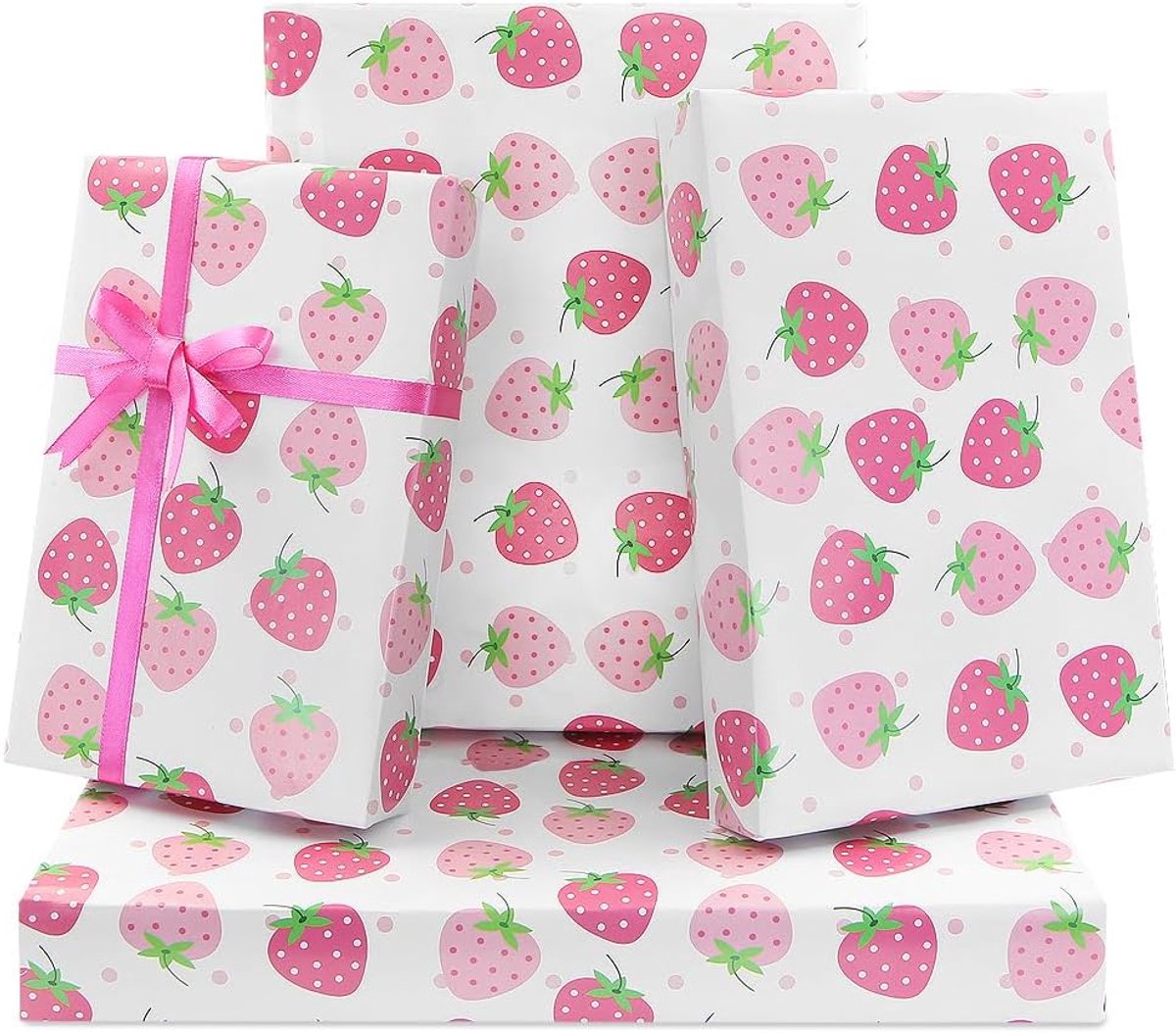 SnelShoppen - Aardbeien Inpakpapier voor Kinderen en Volwassenen - 4 Vellen 50x75cm - Fris en Modern Cadeaupapier voor Verjaardag, Babyshower, Bruilof