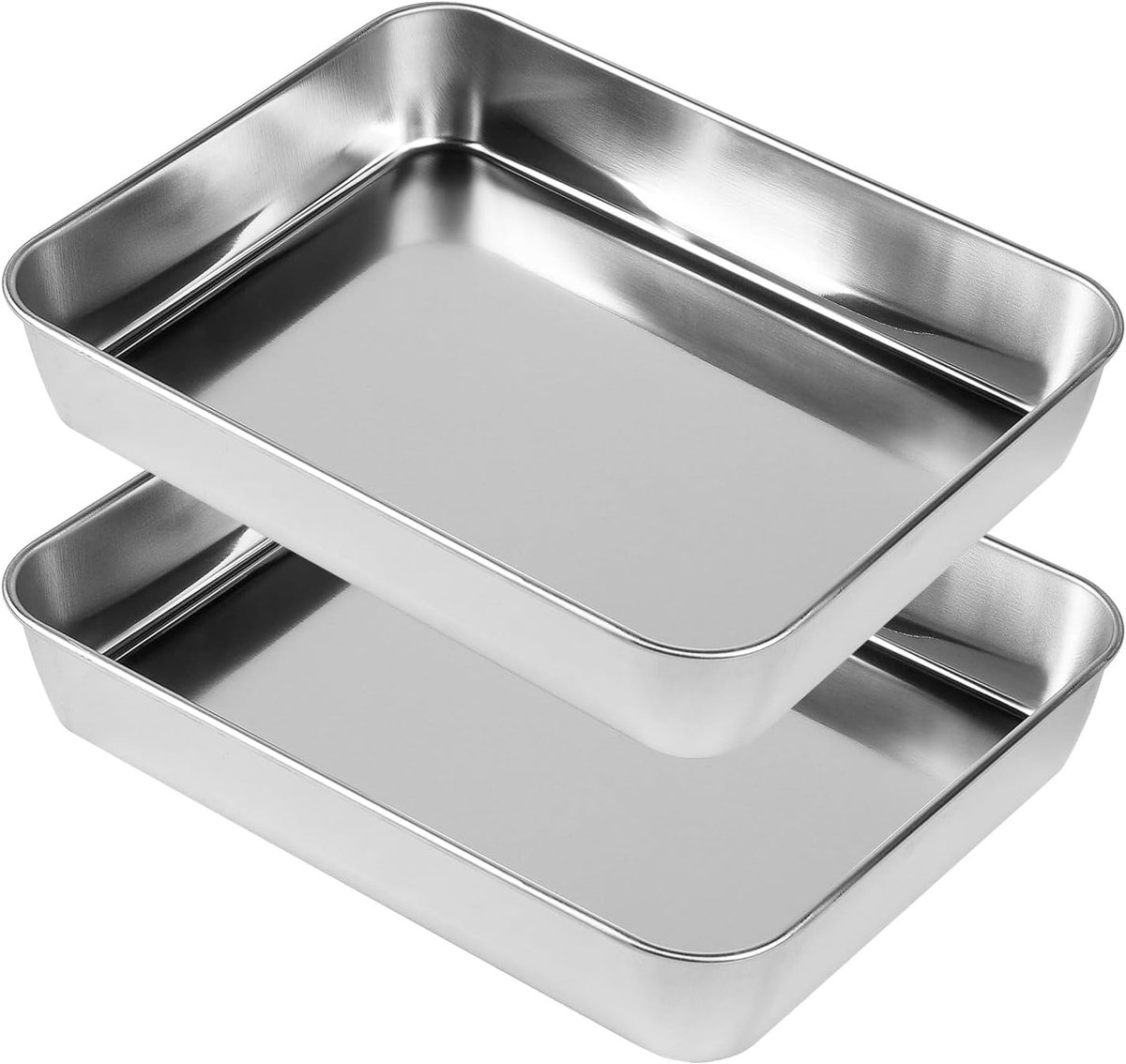 SnelShoppen - Set van 2 Rectangular Bakplaten - 430 RVS, 26.5 x 20.5 x 4.8 cm, Diepe Bakrand, Afwasmachinebestendig, Ideaal voor Keuken en Bakken