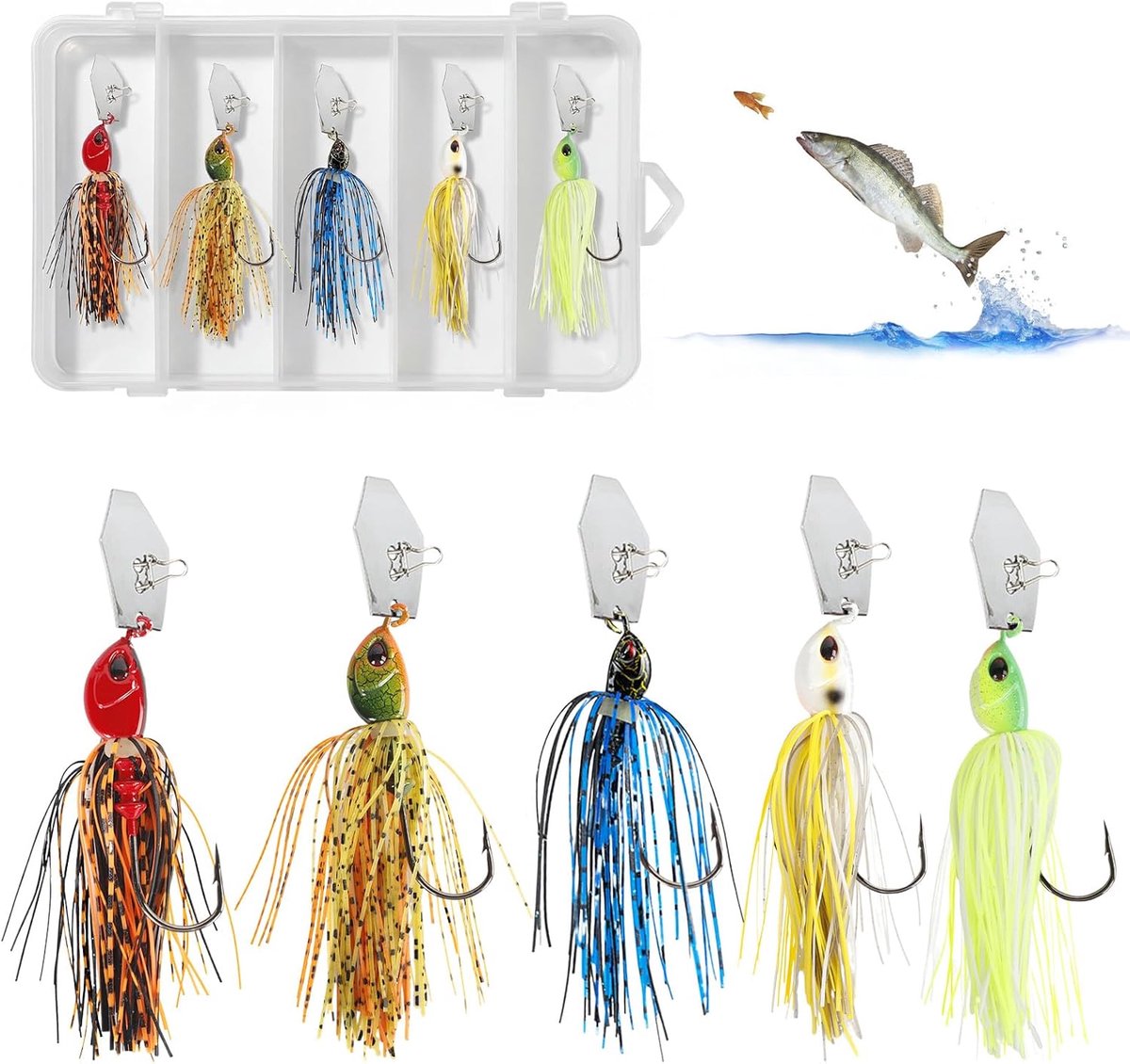 SnelShoppen - Chatterbait Pike 15g Set - Chatterbaits Lures voor Roofvisserij - 3D Visogen, Metallic Glitter Blad, Hypnotische Bewegingen, Perfect voo