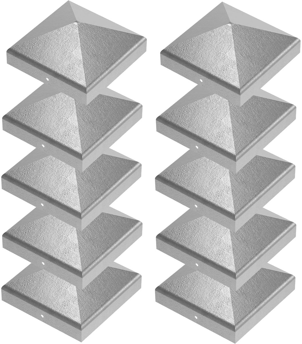 SnelShoppen - 10 houten palen 9 x 9 cm met piramidevormige houten afdekkappen, 90 mm, gegalvaniseerde staal, roestvrij staal voor tuin, hekwerk en bui
