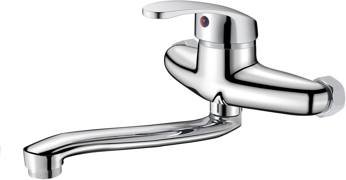 SnelShoppen - Wandmontage Keukenkraan 25cm Waterkraan 360° Draaiend Mengkraan voor Keuken en Badkamer Koud en Warm Chroom