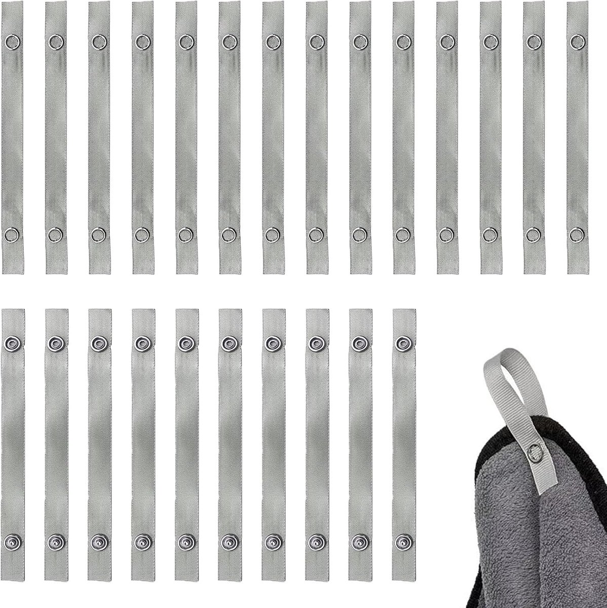 SnelShoppen - 24 Handdoekhangers, Handdoekclips, Polyester, 150x12mm, Grijs, Voor Keuken en Badkamer, Multifunctionele Opberghangers, Geen Naaien Nodi