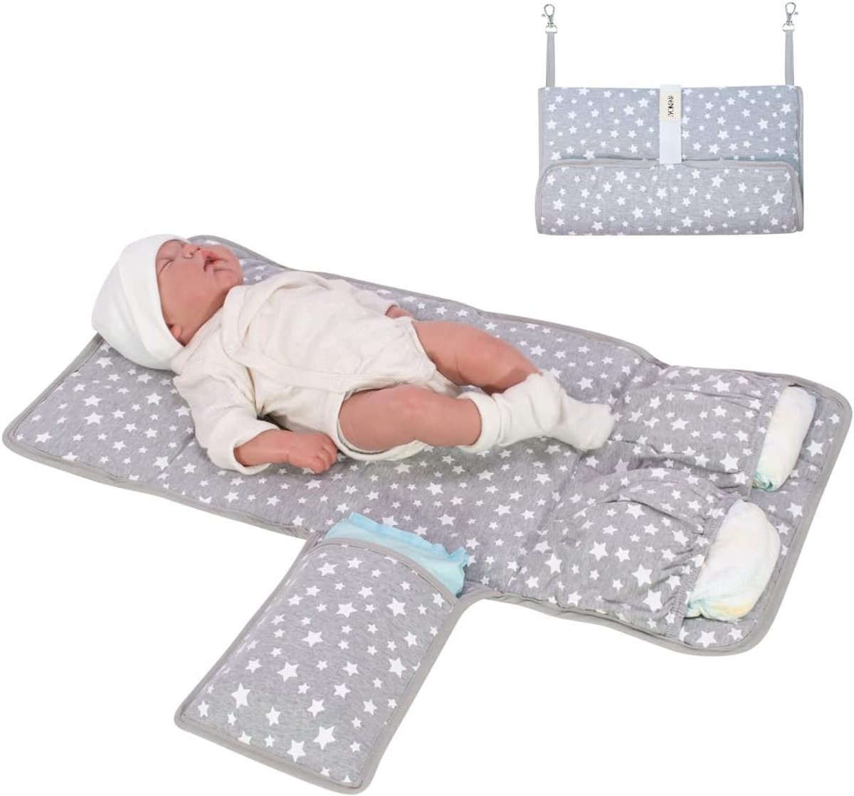 SnelShoppen - Waterproof Portable Baby Changing Table - Padded Folding Diaper Table voor Kinderen - Witte Ster - Ideaal voor Thuis, Op Reis of Buiten