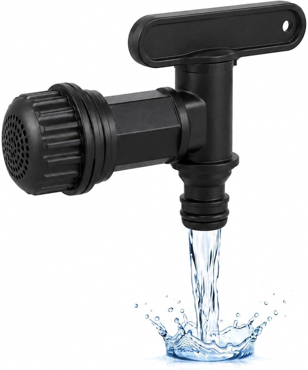 SnelShoppen - Afvoerkraan voor Regentonnen met Filter - 3/4 Inch Kraan - Geschikt voor Snelkoppeling - Afsluitfunctie voor Watertank en Regentondoorvo