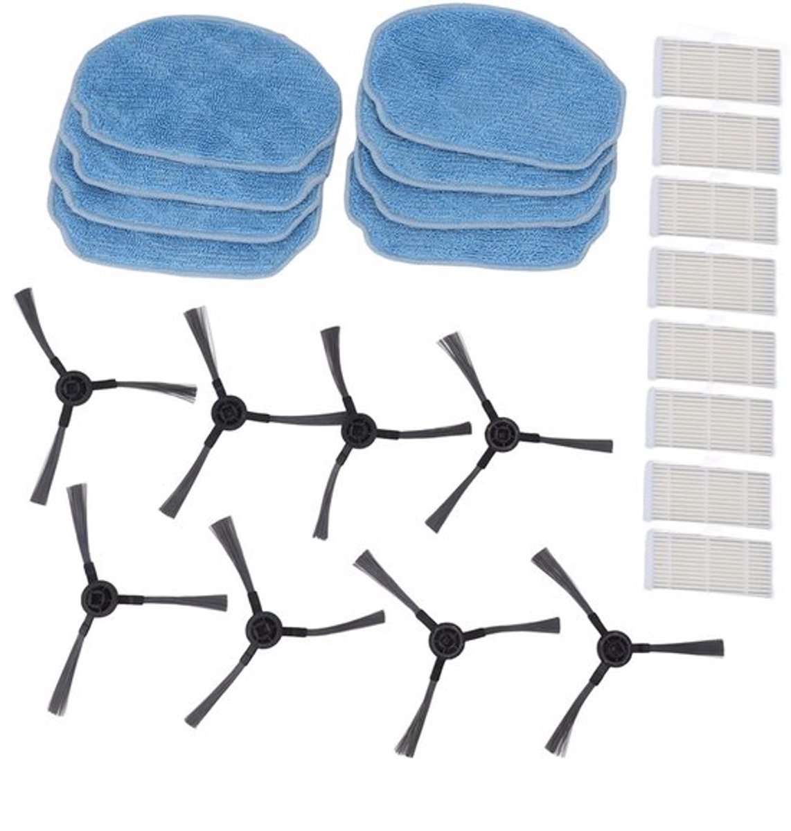 Stofzuigeraccessoires Kit - 8 Zijborstels - 8 Filters - 8 Mopdoeken - Vervangende Onderdelen - Geschikt voor BR150/BR151 - Robotstofzuiger