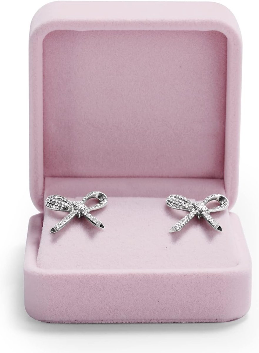 SnelShoppen - Luxe Roze Earring Box - Velvet Oorbellen Opbergtas - Perfect voor Verloving, Bruiloft, Jarendag - Compact & Beschermend - 7x4,5x7 cm
