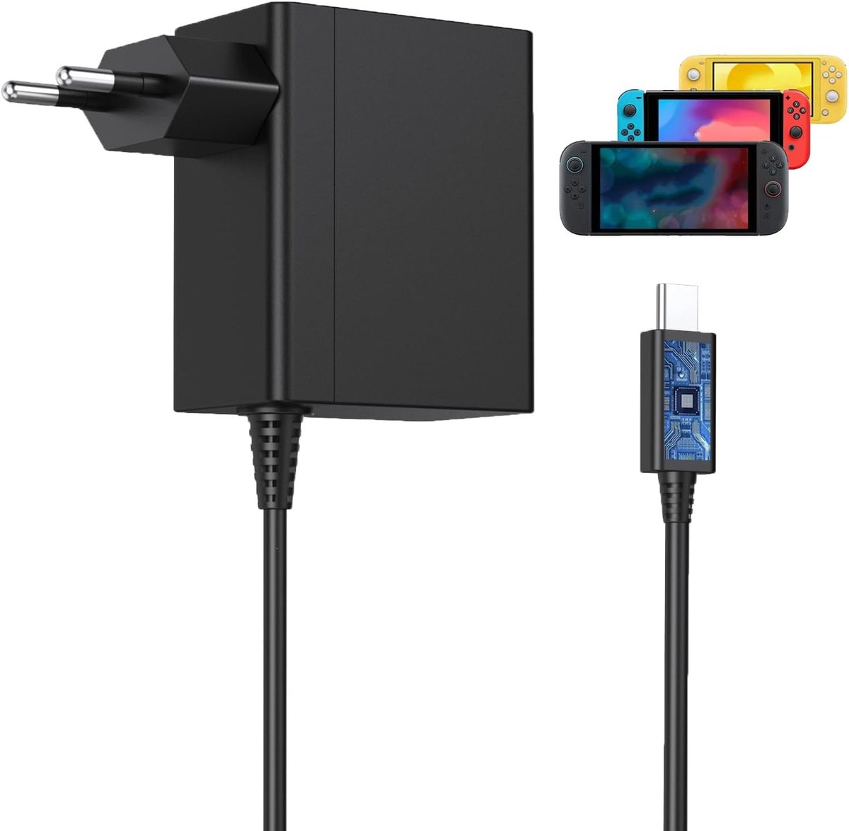 SnelShoppen - 60W USB-C Oplaadadapter voor Switch 2, Snelle 2 Uur Oplading, Inclusief 2m Kabel, Compatibel met Nintendo Switch, Steam Deck, OLED, Lite