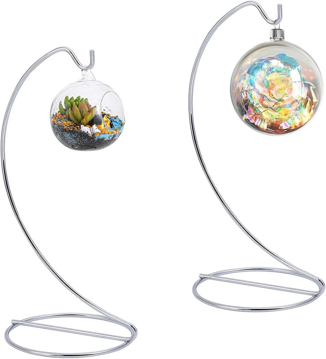 SnelShoppen - Decoratieve Hangstand - 2 Stuks Plant Standaard voor Hangende Glazen Ballen, Luchtplanten, Terrarium - 23cm - Zilver - Perfect voor Kers