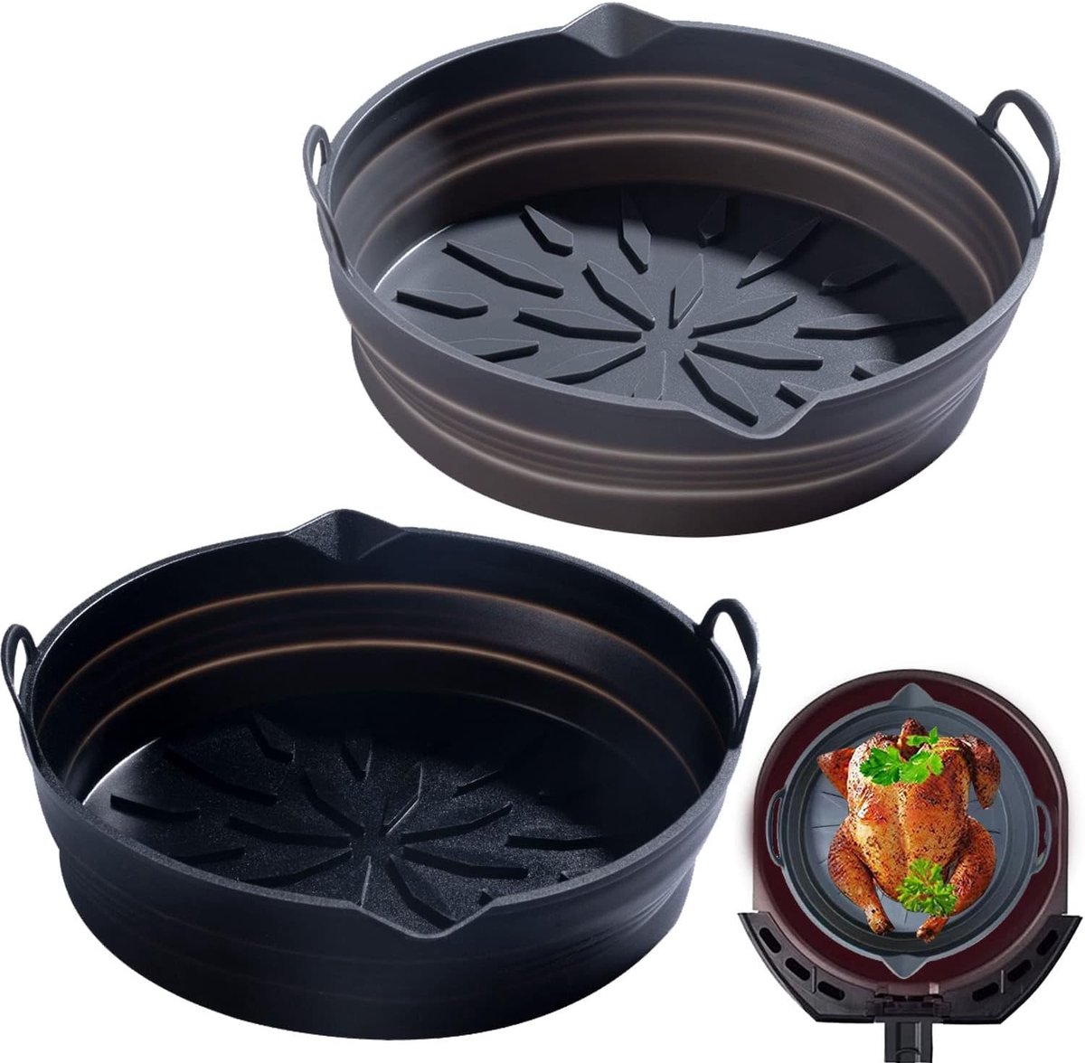 SnelShoppen - Silicone Air Fryer Liners 2Pcs 7.9 Inch Herbruikbare Silicone Pan voor Air Fryer, Hoge Temperatuur Bestendig, Ideaal voor Bakken, Keuken