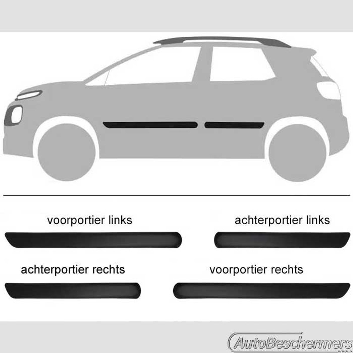 Stootlijsten set zwart voor Citroën C3 Aircross 11.2017-. De stootstrips zijn zelfklevend. Set a 4 stuks (#12452)