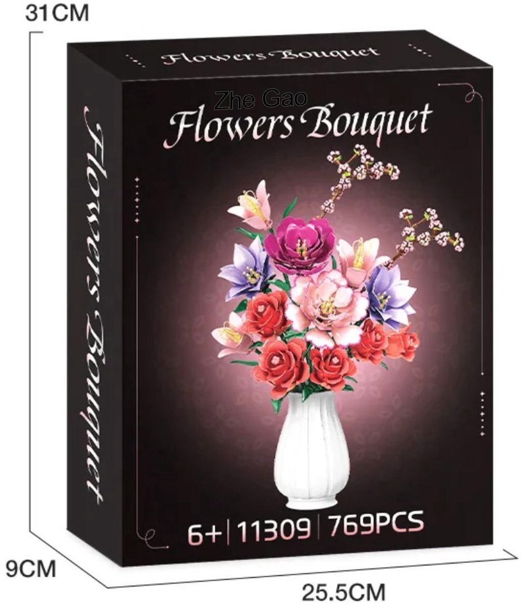 Zhe Gao 11309 Pioenrozen kunst bloemen bouwset | Botanical Flowers Collection modelbouw | Classic Creator STEM speelgoed bouwpakket voor volwassenen en kinderen | Educatief decoratie Kunstbloemen niet geschikt voor Lego | bouwdoos met 769 bouwstenen — afbeelding 7