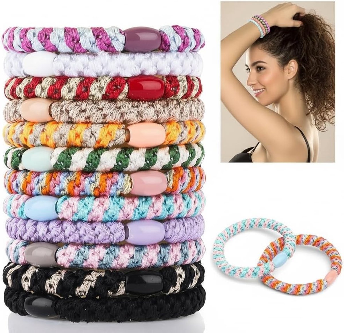 Zachte en elastische haarbanden en haarelastiekjes voor vrouwen en meisjes - 12 kleuren zonder beschadiging