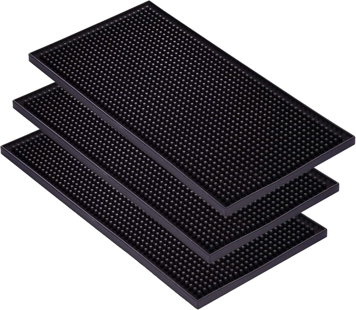 SnelShoppen - 3x Bar Mat 30x15cm Rubber Draining Mat, Non-Slip Waterproof Tampermat voor Bar, Keuken, Café, Restaurant - Zwart, Compact en Duurzaam